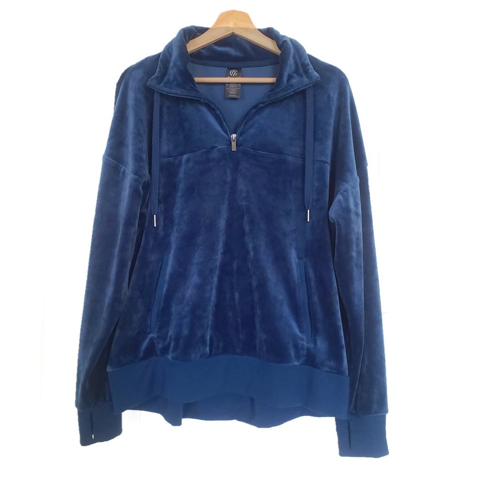 Champions Jewel Blue Velour Quarter Zip - Sz L - Cozy and beautiful